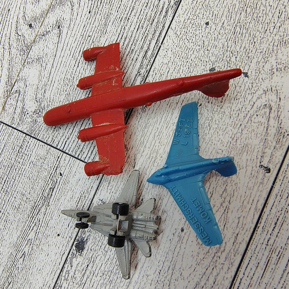 Vintage‎ Toy Airplane Lot 3 Navy Fighter Jet Red Bomber Blue Messerschmitt